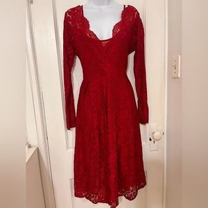 Red Long sleeve Lace Dress